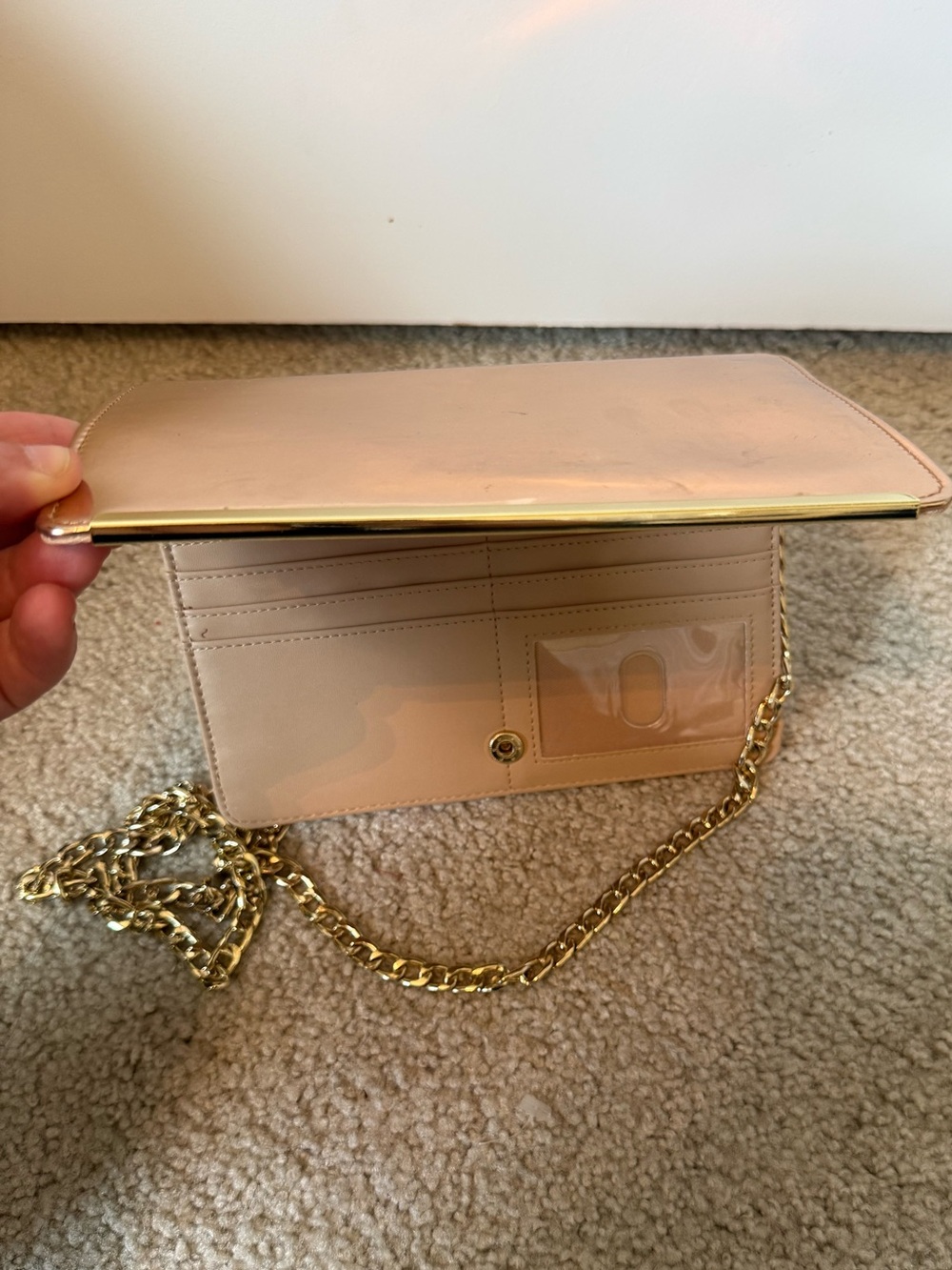 Women's Nude Patent Chain Crossbody Clutch